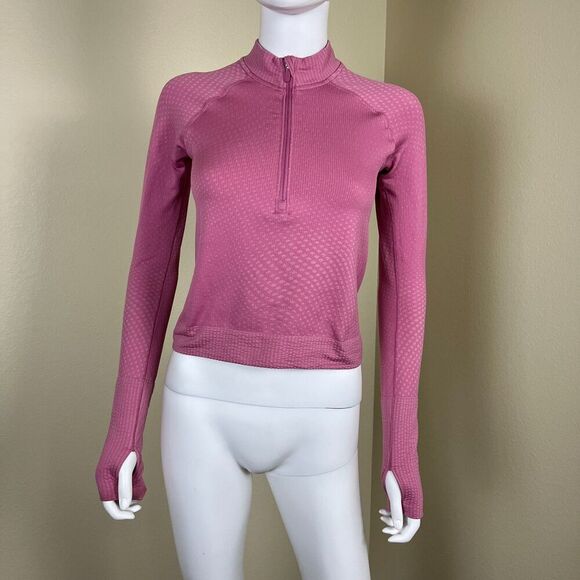 Lululemon Womens Size S Rest Less Cropped Half-Zip Grid Warp Pink Blossom Sugar - Picture 3 of 15